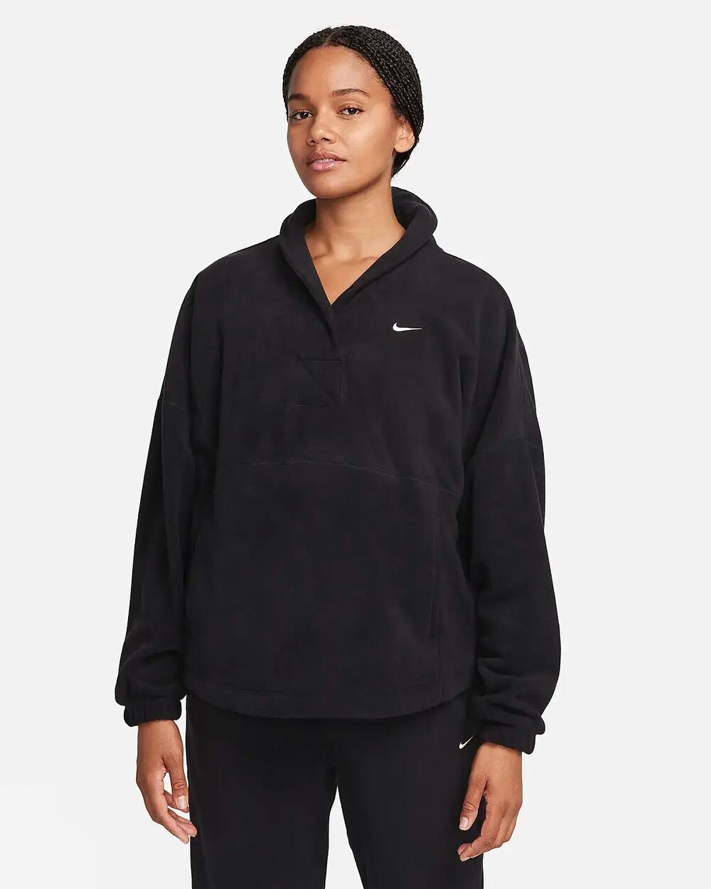 Nike Women's Therma FIT One Oversized Long Sleeve Fleece Top Black XL NWT
